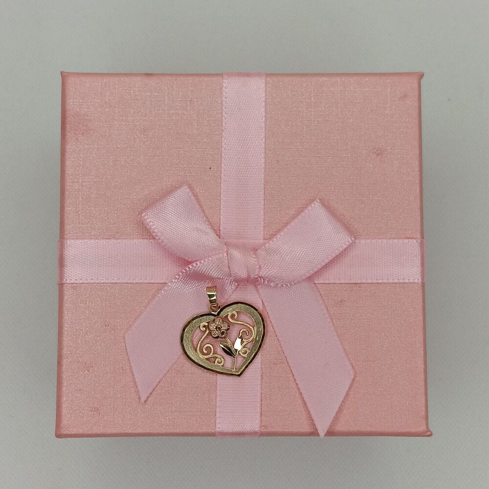 14k Yellow Gold Heart Flower Designed Filigree Charm Pendant Jewelry - ZRW 0.91g